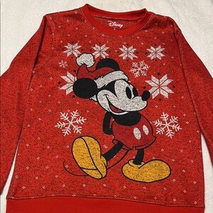Vintage Disney Red Mickey Mouse Snowflake Holiday Sweatshirt.